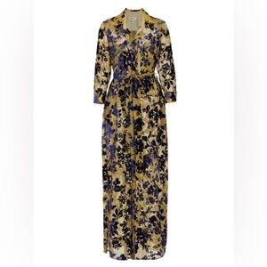 L’Agence Cameron Belted Devore Shirt Dress In Chartreuse Floral Burnout Sz XS